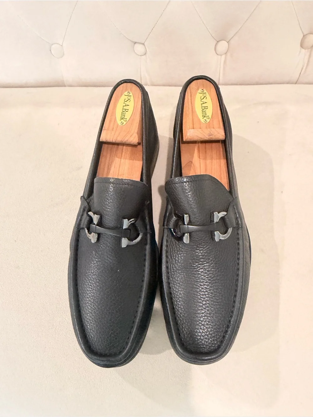 Salvatore Ferragamo Black Pebble Leather Bit Loafers